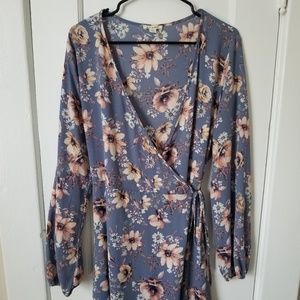 Blue Floral Wrap Dress